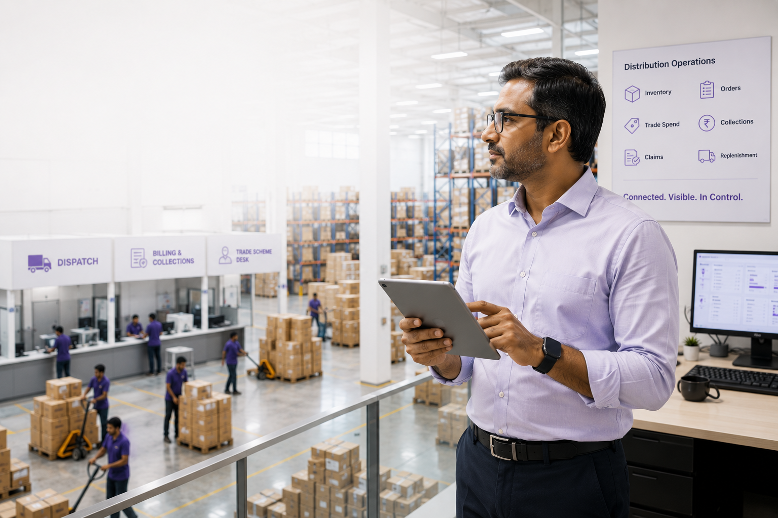Distribution management software providing FMCG brands with real-time visibility into inventory, distributor operations, order fulfillment, trade spend, billing, and collections across multi-tier distribution networks.