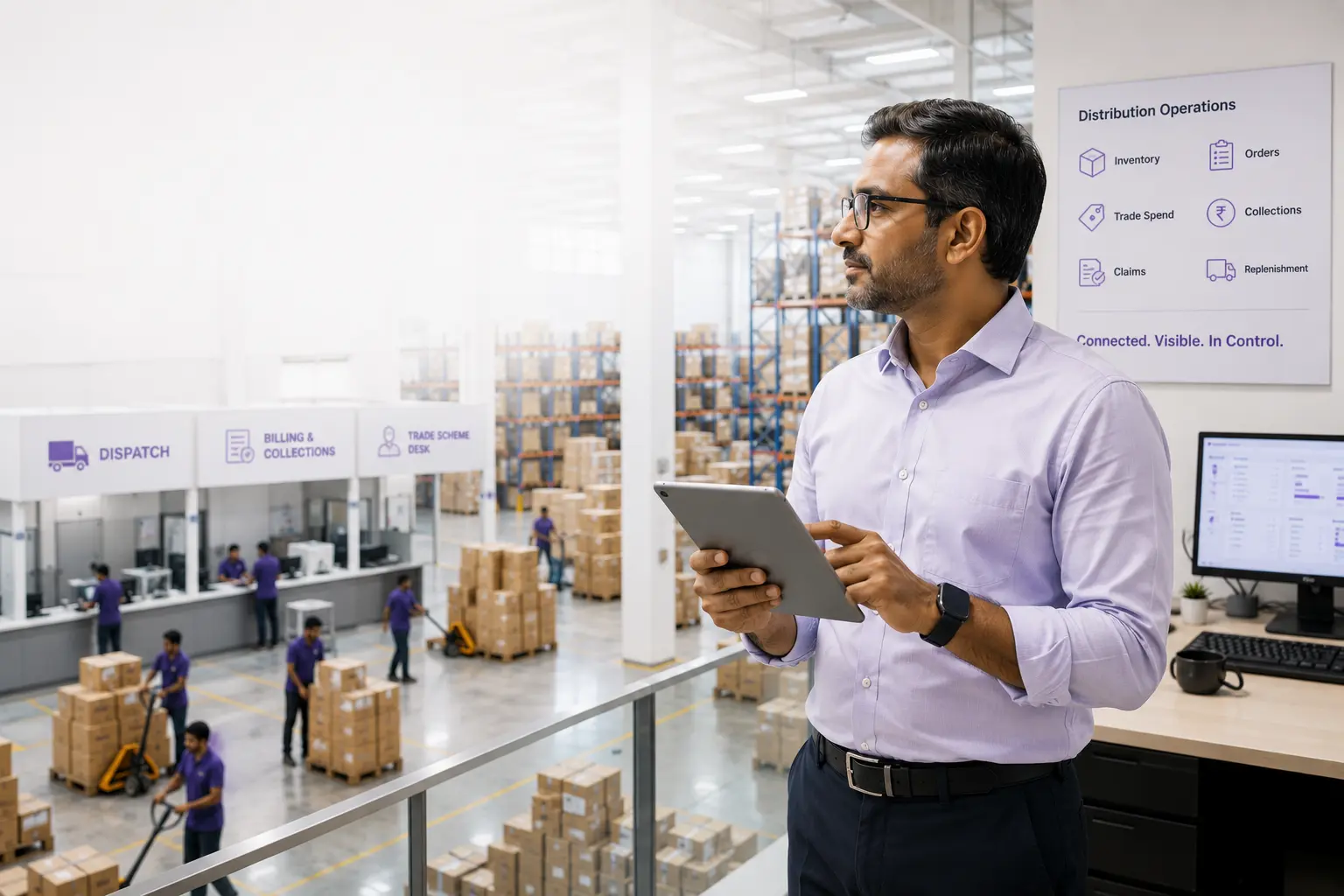 Distribution management software providing FMCG brands with real-time visibility into inventory, distributor operations, order fulfillment, trade spend, billing, and collections across multi-tier distribution networks.