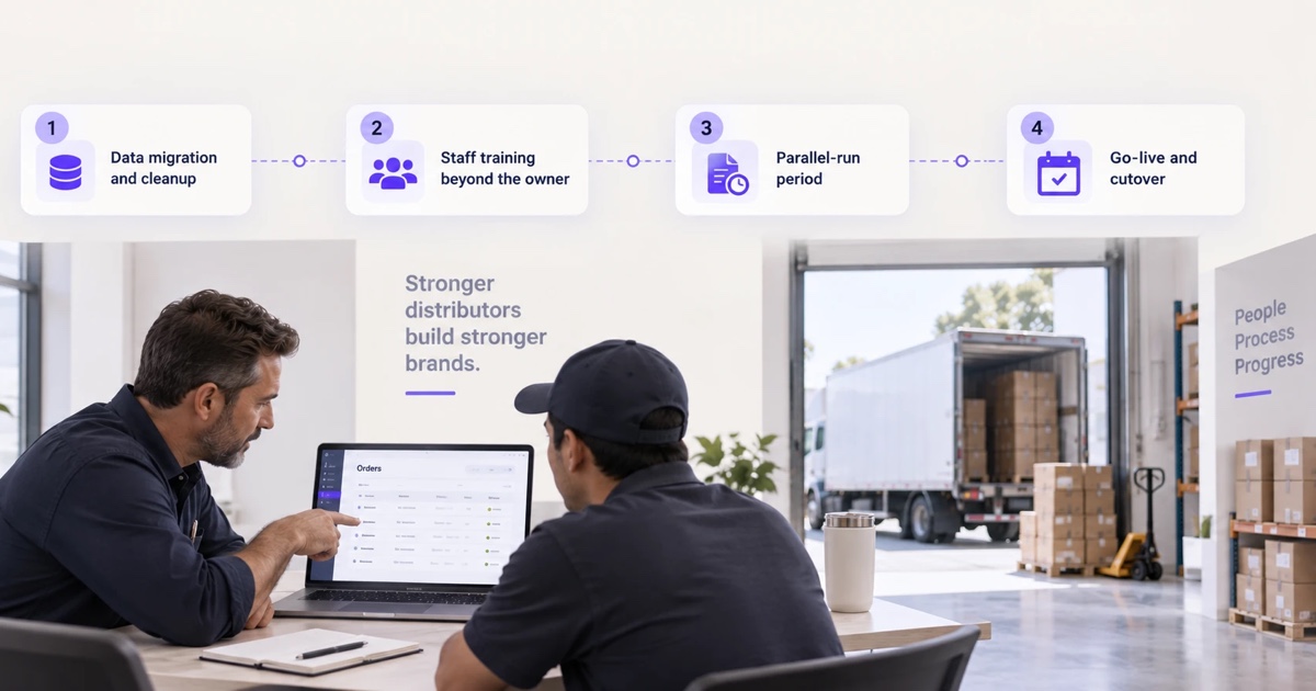Checklist for onboarding a distributor onto a new distribution management system without disrupting live orders.