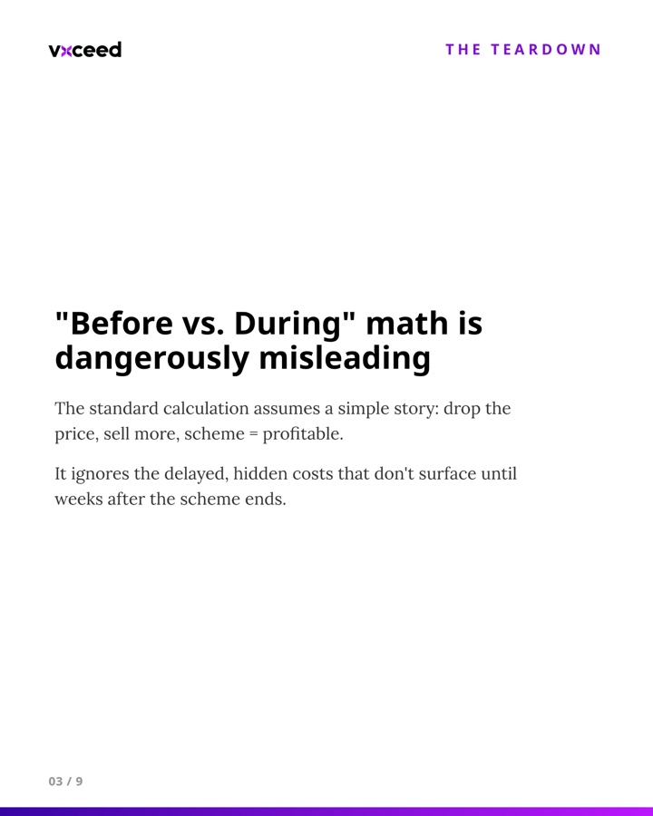 Before vs. during math is misleading because it ignores delayed, hidden costs. Slide 3 of 9.