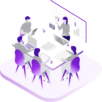 Illustration representing collaboration and innovation at Vxceed for the careers page.